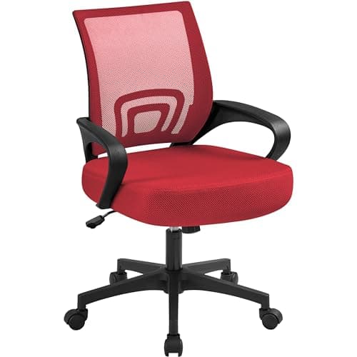 Yaheetech Red Modern Ergonomic Office Chair, Mid Back Mesh Task Chair with Lumbar Support, Adjustable Height, Rolling Swivel, 300lb Capacity