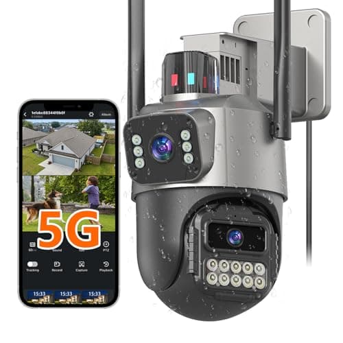 5G Security Camera Outdoor, 6MP Dual Lens 6X PTZ Outside Cameras for Home Security, IP66 Waterproof Wired,2-Way Audio,Motion Tracking,Pan/Tilt,Color Night Vision, Light Alarm, 24/7 SD Recording/Cloud