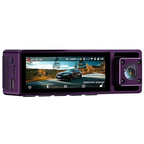 4K 3 Channel Dash Cam Front and Rear, 4K+2.5K+1080P Front and Rear Inside, 3.2" Dash Camera for Cars, 4 IR Night Vision, WiFi APP Control, G-Sensor, 24H Parking Mode,(Purple)