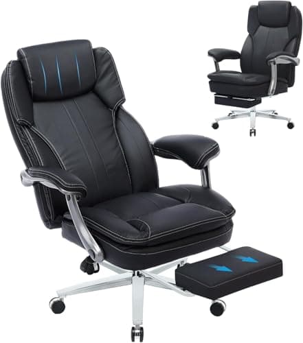 Big and Tall Office Chair with Footrest, Ergonomic High Back Executive Chair with Extra Wide Area Armrest, 500LBS PU Leather Managerial Home Desk Chair with 90-135°Reclining