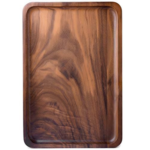 Bamber Wood Serving Tray Wooden Decorative Coffee Tea Platter Black Walnut 13.4 x 9 Inches