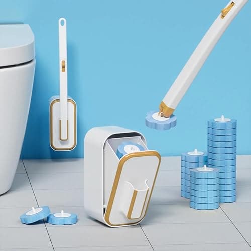 Toilet Brush and Holder Set, Disposable Toilet Bowl Cleaner Wand with 24 Refill Heads, Wall-Mounted Toilet Bowl Brush Scrubber Kit, Hygienic Bathroom Cleaning Tools & Accessories