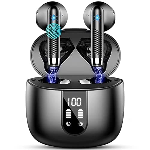 Wireless Earbuds, Bluetooth Headphones V5.4 Stereo Bass Ear Buds with ENC Noise Cancelling Mics,56H Bluetooth Earbuds with LED Display Charging Case, IP7 Waterproof Earphones for Android iOS【2025】