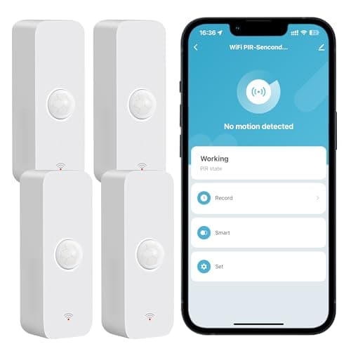 WiFi Motion Sensor: Smart Motion Detector with App Alerts, Wireless Contact Sensor for Smart Home Automation, Compatible with Alexa Echo (4 Pack)