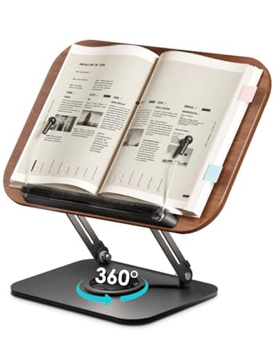 Viozon Book Stand for Reading,Book Holder, Height&Angle Adjustable, 360° Rotating Base, Foldable and Portable, Lightweight for Office, Kitchen, School Textbook, Recipe, Magazine,Kindle,Tablet DW