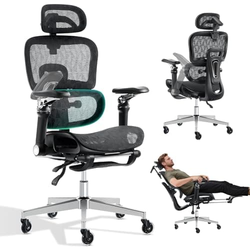 Morkprism Ergonomic Office Chair with 9D Arms,Adjustable Seat Depth,3D Lumbar Support,135° Recline,3D Headrest & Footrest,Mesh Computer Desk Chair - Ultimate Comfort for Home & Executive Office Black