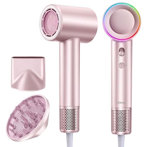 High-Speed Hair Dryer, 160,000 RPM Brushless Motor for Ultra-Fast Drying,500M Ionic Negative for Frizz Reduce, Low Noise Thermo-Control Blow Dryer with Diffuser for Curly Hair Women and Men,Rose Gold