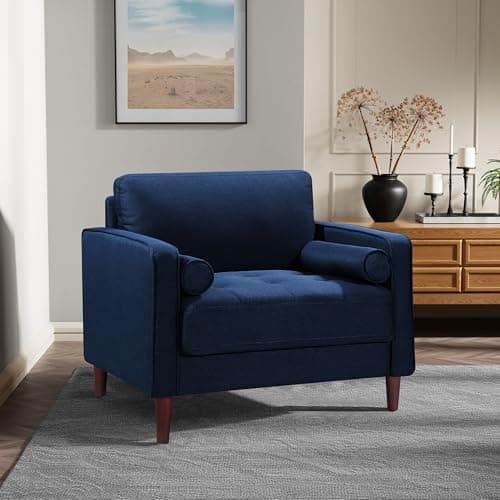 Studio Living® Lexington 39.4" Arm Chair, Mid-Century Modern, Pocket Coil Comfort, Easy Assembly, Woven Fabric, Navy Blue