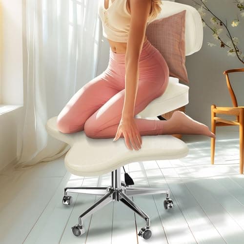 PYY ADHD Chairs for Adults - Meditation Cross Legged Office Chair with Wheels, Ergonomic Squatting Kneeling Chair Fidget Chair with Lumbar Back Support Adjustable Height for Home and Office Black