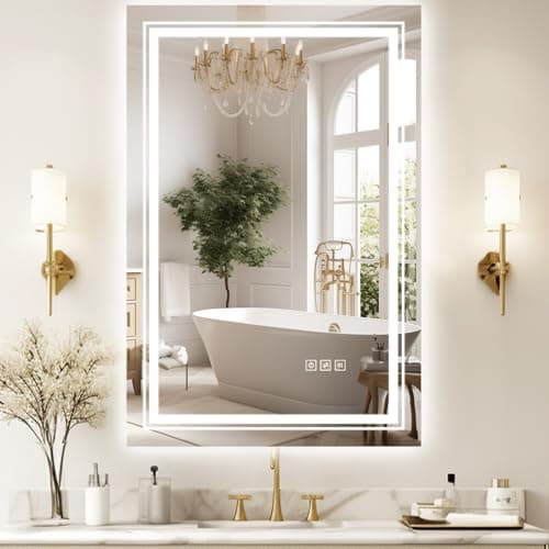 TOTOUS 20x30 LED Mirror for Bathroom with Front and Backlit Light Up Digital Mirrors for Wall,Anti Fog,Stepless Dimmable,Tempered Silver Glass Smart Vanity Mirror for Bathroom