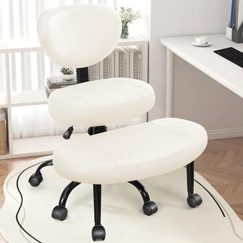 Primy Criss Cross Office Chair - ADHD Cross Legged Chair with Wheels - Adjustable Height Ergonomic Kneeling Desk Chairs for Meditation Yoga Home Office with Backrest, 360°Rotating Footrest -White