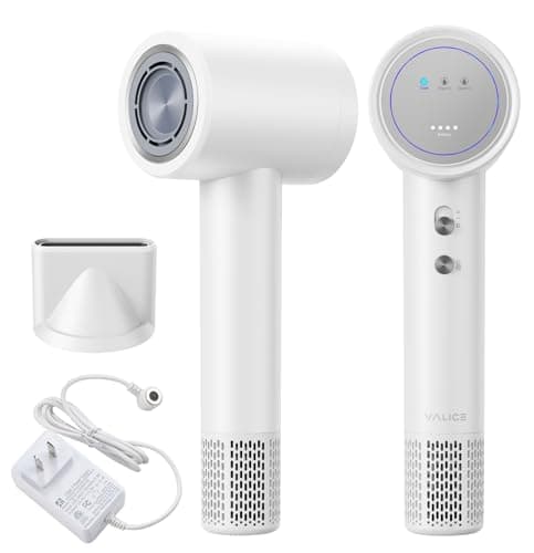 YALICE Cordless Hair Dryer Rechargeable with Digital Screen, 15000mAh Travel Hair Dryer with Magnetic Nozzle, 4 Mode Portable Hair Blow Dryers for Women Kids Outdoor Camping Beaches (White)