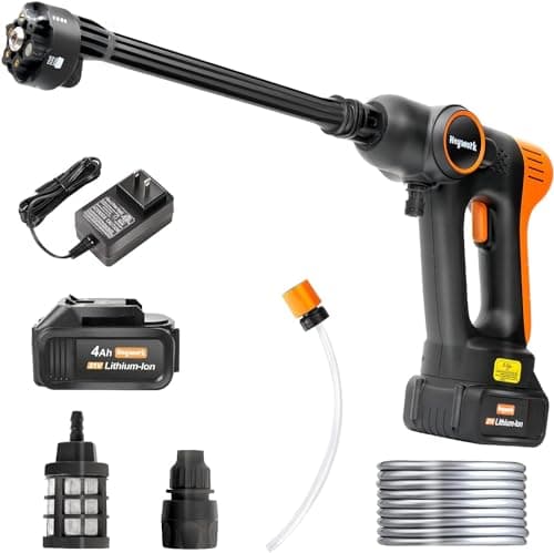 Heywork 20V Cordless Pressure Washer, Brushless Portable Pressure Washer,3 Adjustable Levels with 6-in-1 Nozzle, Max 650 PSI(4.0Ah Battery and Fast Charger Included)