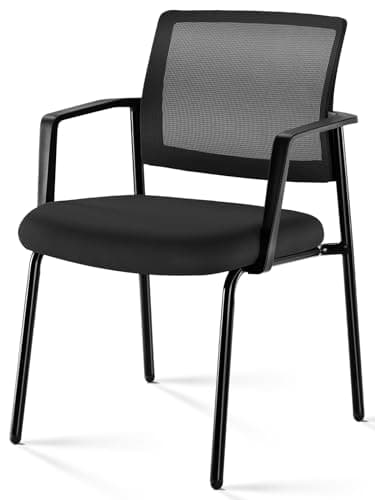 Sweetcrispy Mesh Back Stacking Arm Chairs, Upholstered Fabric Stacking Chairs, Sturdy Metal Office Chairs, Easy to Use and Store, Outdoor and Indoor, for Home, School, Party, Church, 1 Pack Black