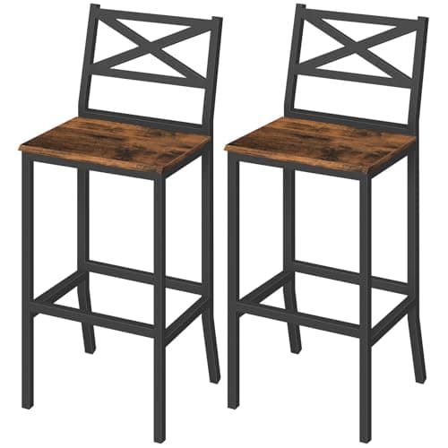 MAHANCRIS Bar Stools, Set of 2 Bar Chairs with Backrest and Footrest, 26" Tall Counter Bar Stools, Kitchen Breakfast Bar Chairs, Easy Assembly, for Dining Room, Rustic Brown BAHR0901N1