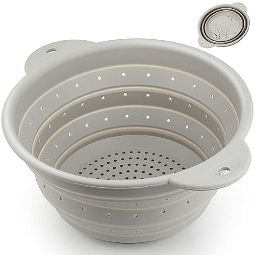 Yqlinnn Colander for Kitchen, Collapsible Colander, Food Grade Silicone Kitchen Strainer Diameter Sizes 10.4 inches Perfect for Draining Pasta, Vegetable and Fruit, Dishwasher Safe(grey)