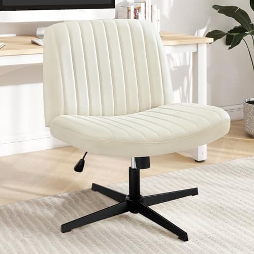 Criss Cross Chair Legged Office Wide Comfy Desk Seat, No Wheels Armless Computer Task Seating, Swivel Vanity Home Height Adjustable