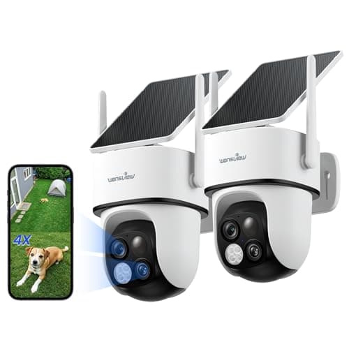wansview Security Cameras Wireless Outdoor-2K Dual Lens Home Security Cameras, 360° View, Solar Panel Battery Powered, Color Night Vision, PIR Sensor, IP65 Waterproof, Work with Alexa, B7 2P White