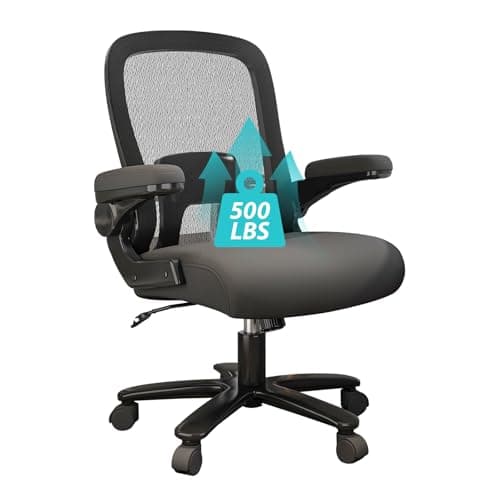 Ollega Big and Tall Office Chair 500 lbs, Ergonomic Office Chair with Adjustable Lumbar Support, Heavy Duty Mesh Desk Chair Wide Seat, Black Oversized Computer Chairs for Heavy People