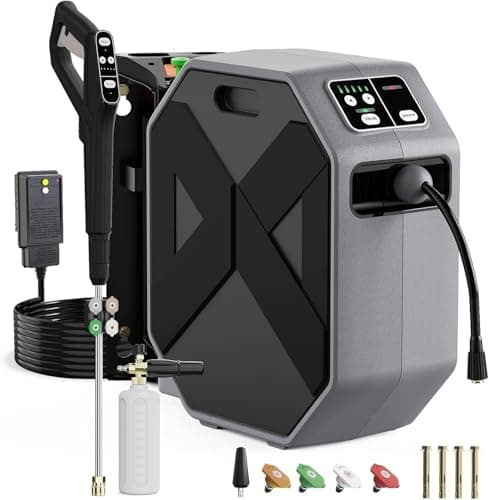 BAYOTAK Electric Pressure Washer, 5500 PSI 3.8 GPM Wall Mounted Power Washer, 100 FT Retractable Hose with Remote Control, Foam Cannon, Nozzles for Cars/Garage/Patio, Gray