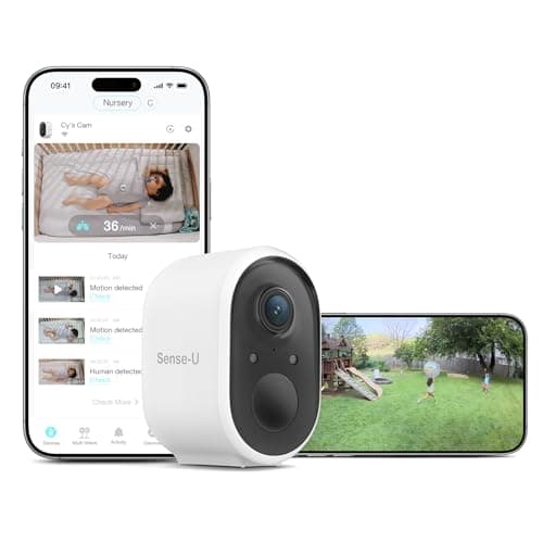 Sense-U Battery Baby Monitor Smart Security Camera, Indoor/Outdoor Use, AI Breathing Detection, 1080p Video Monitor, Weatherproof Wireless Camera, 2-Way Audio, No Monthly Fee