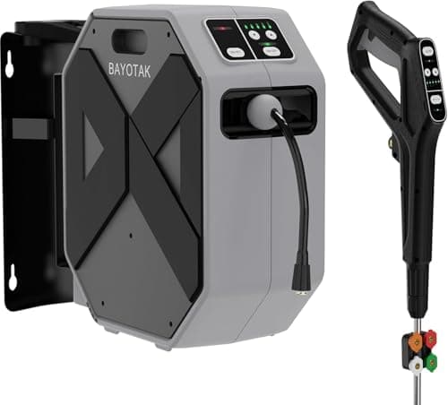 QIOMALA Electric Pressure Washer, 5500 PSI 3.8 GPM Wall Mounted Power Washer, 100 FT Retractable Hose with Remote Control, Foam Cannon, Nozzles for Cars/Garage/Patio, Gray