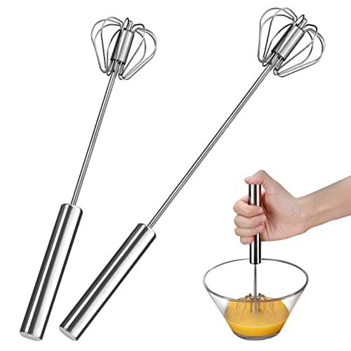 Egg Whisk,2 Pack Stainless Steel Home Kitchen Tool, Hand Easy Whisk Egg Beater Manual Mixer Blender for Whisking, Beating & Stirring