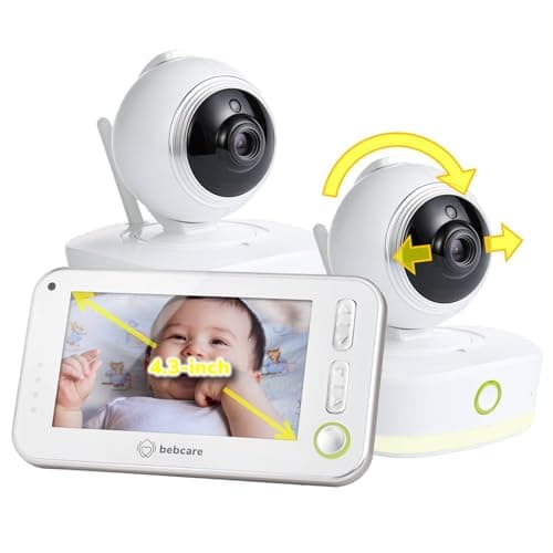 Bebcare Motion - Video Baby Monitor (2-Camera Bundle): 4.3" Ultra-Clear Screen, 360° Pan-and-Tilt Camera, Temperature Sensor, Motion and Sound Alert, Auto Baby Tracking Camera