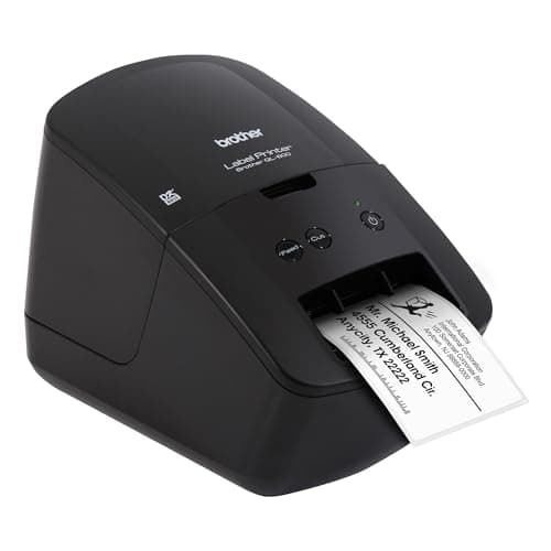 Brother QL-600 Desktop Monochrome Label Printer, up to 2.4" Label Width, No Ink Required, uses Genuine DK Drop-in Rolls for Fast Labeling and Easy Integration with Microsoft Applications