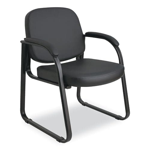 Alera Genaro Series Faux Leather Half-Back sled Base Guest Chair, 25" x 24.80" x 33.66", Black seat, Black Back, Black Base