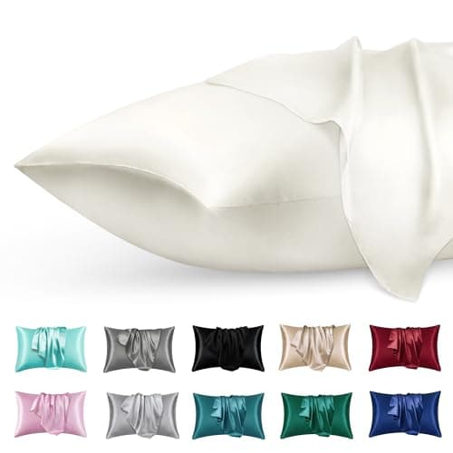 phyrec Satin Silk Pillowcase for Skin and Hair, 2 Pack - Envelope Closure - Bedding Standard Pillow Cases(20" x 26"), Soft Breathable Smooth Cooling Silk Pillow Covers for Sleeping, Pure White