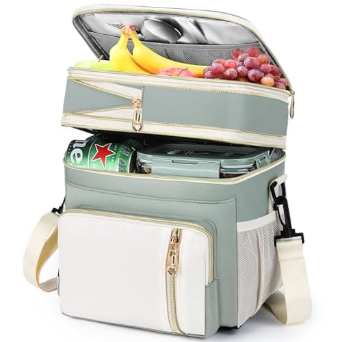 BAGNN Lunch Box & Lunch Bag for Women Men, Large Insulated Adult Lunch Box Leakproof Lunchbox Cooler Bag for Work Picnic Beach,16L, Olive Green & White