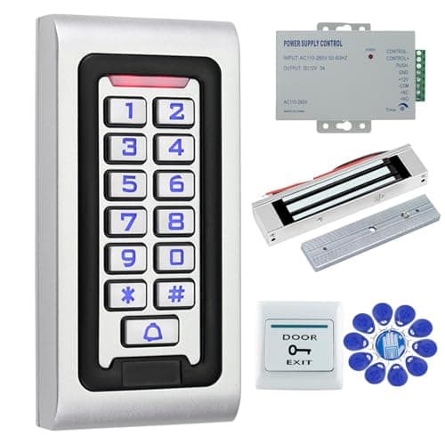 OBO HANDS Outdoor IP68 Waterproof Access Control System Metal Plate Keypad +180KG/320lbs Electric Magnetic Lock + DC12V 3A Power Supply + 10pcs Keyfobs Tags Security System