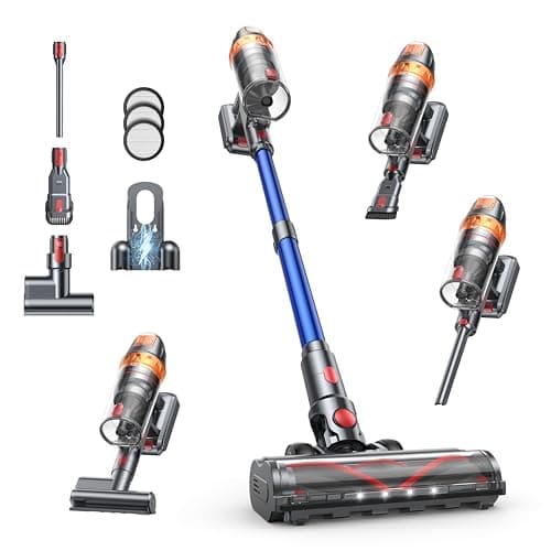 Cordless Vacuum Cleaner, 650W with Extra Mattress Cleaning Tool, 50KPA Stick Vacuum Cleaners for Home 65 Mins Runtime, Self-Standing, Wall Mount Charging, Rechargeable Vacuum for Floor Carpet Pet Hair