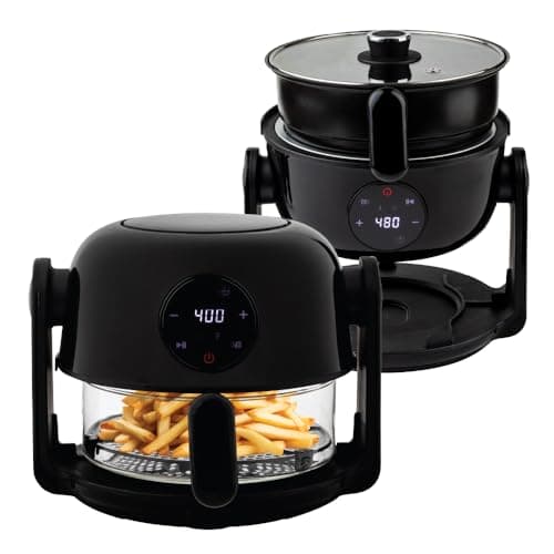 Aria Air Fryer, Non-Stick Ceramic Build, Dishwasher Safe Ceramic Non Toxic Large Sized Airfryer Basket, Touchscreen Display & Auto Shutoff, BPA & Teflon Free with Cookbook (4 Qt Flip Flop (2+2))