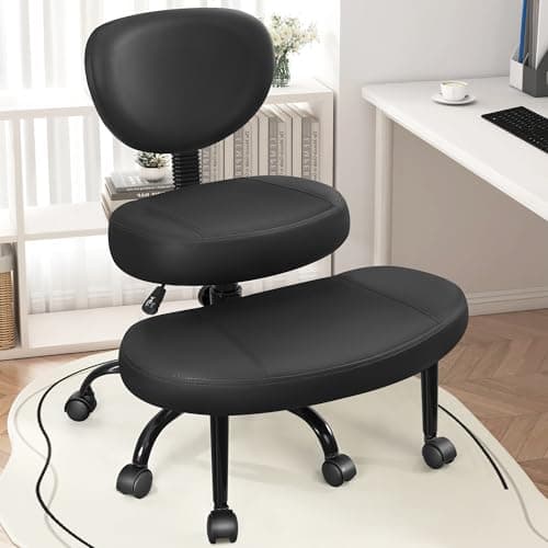 Primy Criss Cross Office Chair - ADHD Cross Legged Chair with Wheels - Adjustable Height Ergonomic Kneeling Desk Chairs for Meditation Yoga Home Office with Backrest, 360°Rotating Footrest - Black