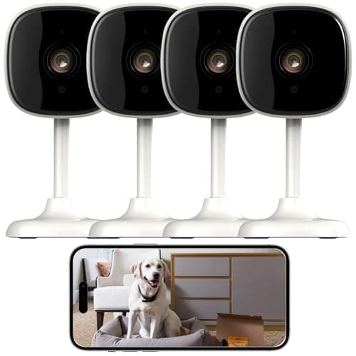 AMOROM Indoor Wired Security Cameras, 1080P Home Security Cameras, 2.4GHz Wi-Fi Cameras, Motion Detection, Two-Way Audio, Night Vision, Phone App Control, Works with Alexa & Google Home, 4 Packs