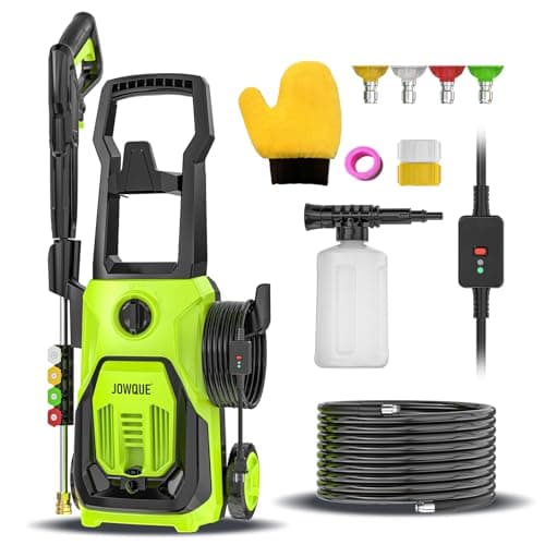 Jowque Electric Pressure Washer, Power Washers Electric Powered with 4 Nozzles and Foam Cannon, High Pressure Cleaner Machine for Cars, Patio, Driveway, Home Cleaning (Light Green)
