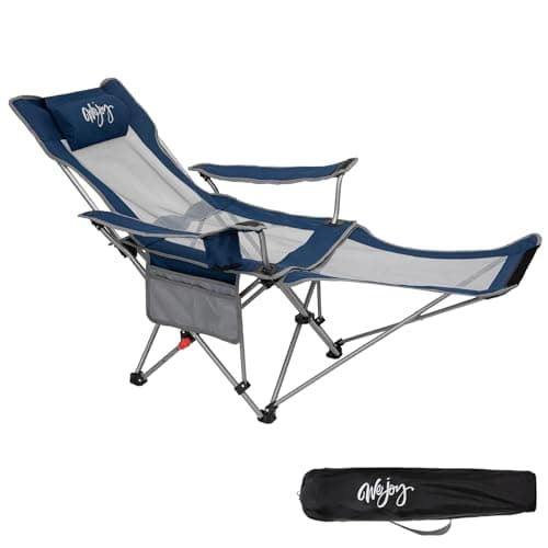 #WEJOY 2-in-1 Reclining Camping Chair, Lightweight Folding Camping Chair with Adjustable Backrest & Footrest, Camping Lounge Chair with Headrest, Cup Holder, Storage Bag, for Beach, Lawn, Concert