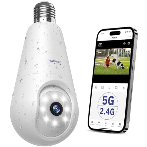 Hugolog 2K 3MP Light Bulb Security Camera 5G& 2.4GHz WiFi, 360° Wireless Outdoor Indoor Camera for Home, Motion Detection, Two-Way Talk, Color Night Vision, Siren Alarm, Compatible with Alexa