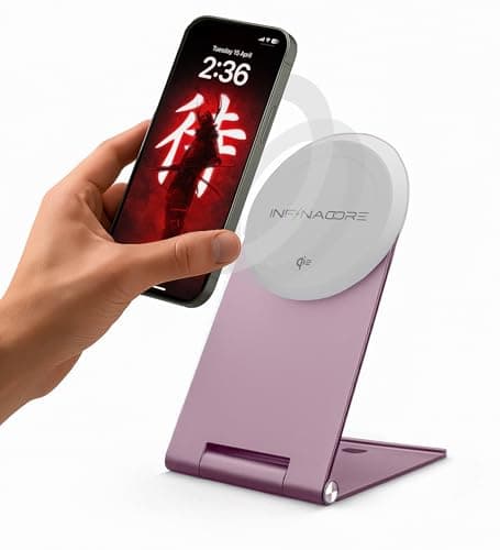 InfinaCore Magnetic Wireless Charger Stand for Apple Devices, iPhone, AirPods - Durable-Build Fast Charging Stand - Qi2 Certified Bedside Phone Charger Station Compatible with MagSafe - 15W