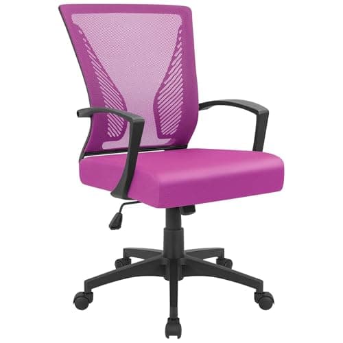 Furmax Office Chair Ergonomic Computer Desk Mesh Chair Mid Back Swivel Lumbar Support with Armrest (1, Pink)