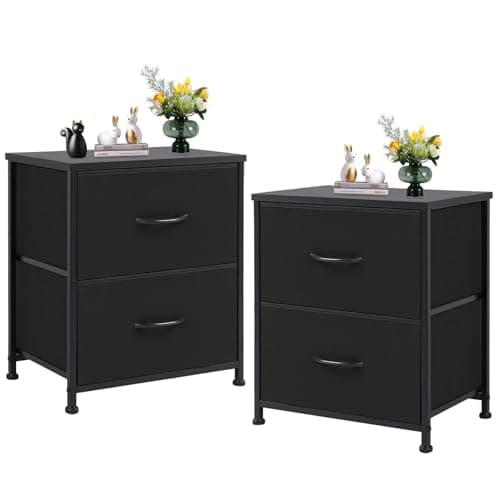 Sweetcrispy Nightstand Set of 2 with 2 Storage Drawers, 20" Height Small Bed Side Furniture End Table, Wooden Top Fabric Cabinet Kids Mini Dresser for Bedroom, Closet, Entryway, College Dorm