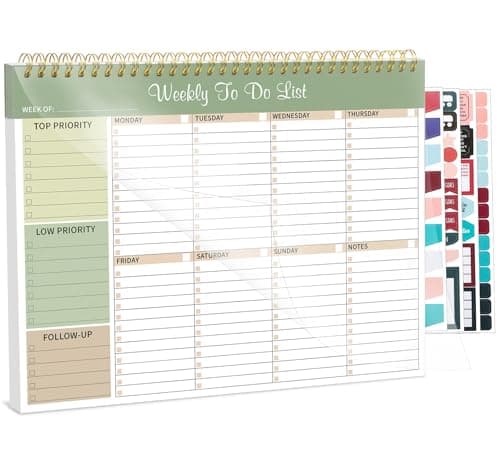 Weekly To Do List Notepad, 8.5''x11'' Weekly Desk Planner with 52 Tear Off Sheets Undated Weekly Planner Habit Tracker & Productivity Organizer for Home School and Work, Light Green