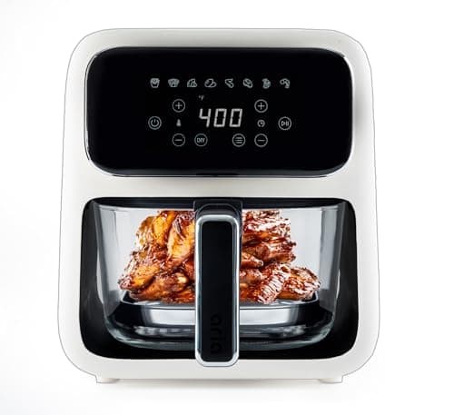 Aria 5Qt Glass Air Fryer, Toxin-Free Durable Borosilicate Basket, Intuitive Touch Screen, 8 Quick Presets, Dishwasher Safe and Unique See-Through Design
