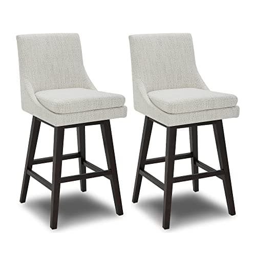 CHITA Bar Height Swivel Barstool with Back Set of 2, FSC Certified Upholstered Bar Stool, 30.7" H Seat Height, Fabric in Ivory