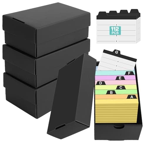 4Pack 3x5 Index Card Holder, Hold 4000 Cards Index Card Box, Flash Card Holder with 112 Card Dividers Black 3x5 Index Cards Case Note Card Organizer Index Card Storage Box for 3''x5'' Notecard Recipe