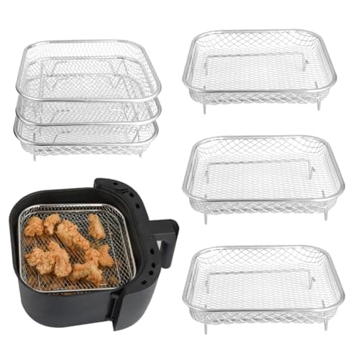 8 inch Air Fryer Racks, Stackable Air Fryer Accessories, Stainless Steel Dehydrator Rack, Durable & Dishwasher Safe,for 4.2QT - 5.8QT, Compatible with Ninjia Gowise Philips (Square3PCS)