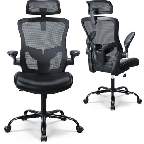 TOPBSHODC Ergonomic Office Chair,High Back Mesh Desk Chair with Adjustable Lumbar Support & Headrest Home Office Computer Swivel Executive Task Chair with Flip-Up Armrests (Black)