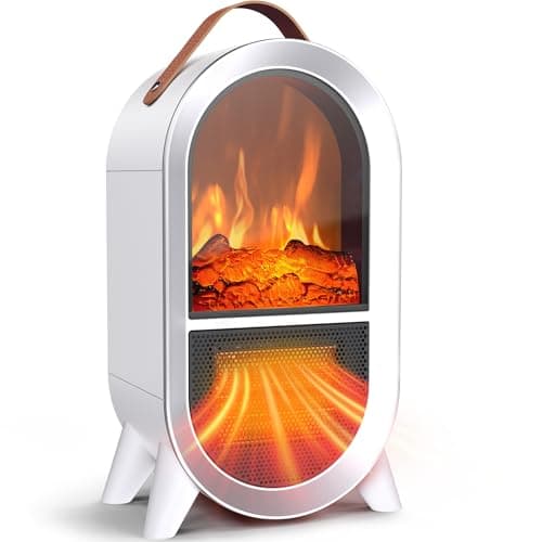 Riseon Portable Electric Fireplace Heater, 1500W/750W Mini Space Heater for Indoor Use with 3D Flame, Thermostat, Carry Handle, Overheat & Tipover Protection, for Home Office Bedroom Desk, White